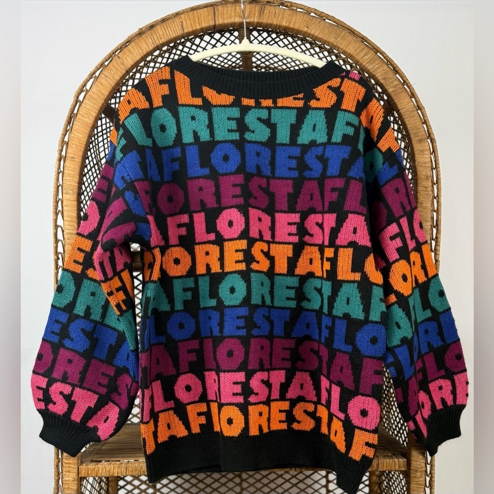 Farm Rio Floresta Wool Blend Sweater Black Multicolor Oversized Size S NWT - Picture 4 of 6